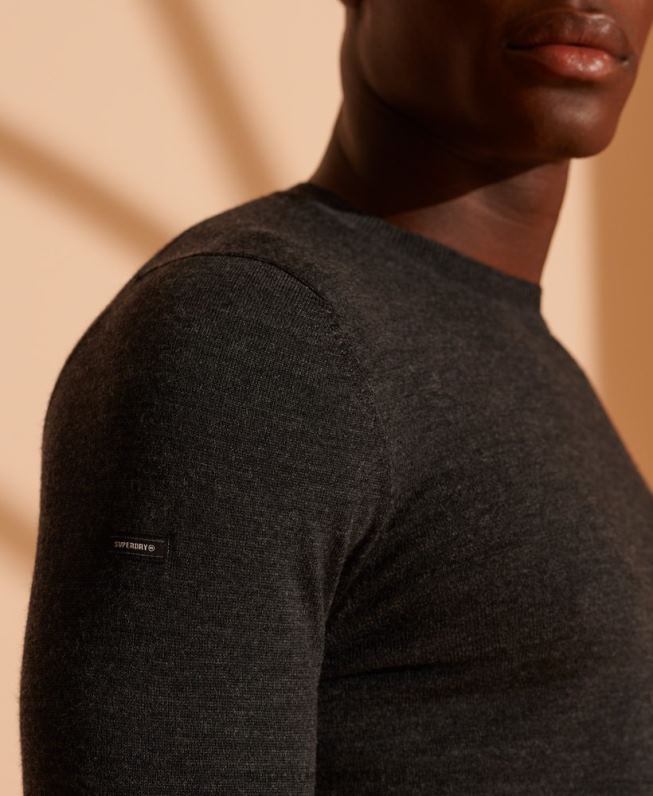 jumper de tripulação leve merino homens cinza escuro roupas Superdry 2208H1334