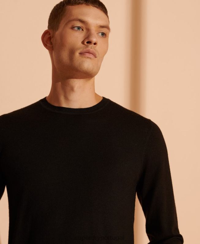 jumper de tripulação leve merino homens preto roupas Superdry 2208H1338