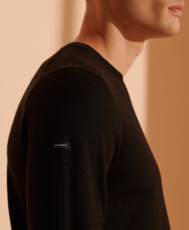 jumper de tripulação leve merino homens preto roupas Superdry 2208H1338