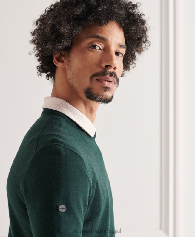 jumper de tripulação leve merino homens verde roupas Superdry 2208H1306