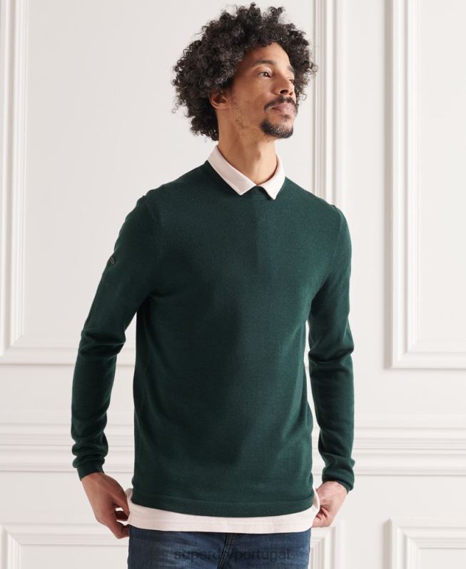jumper de tripulação leve merino homens verde roupas Superdry 2208H1306