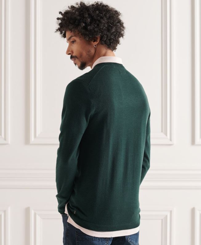 jumper de tripulação leve merino homens verde roupas Superdry 2208H1306
