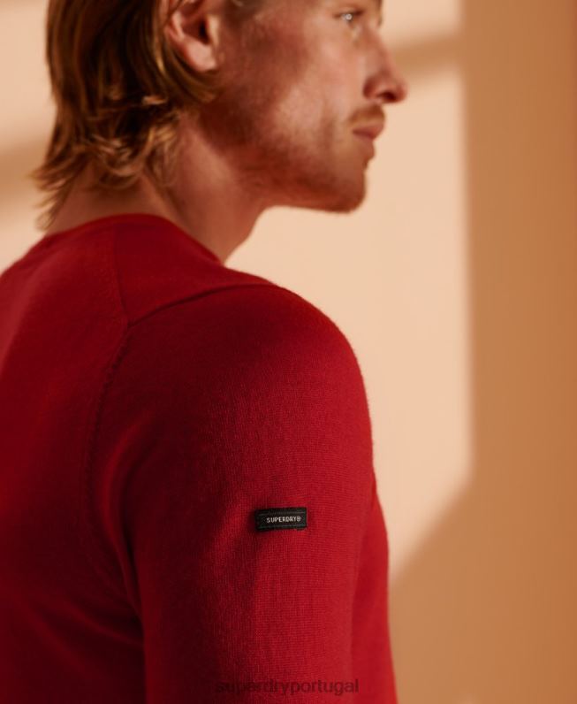 jumper de tripulação leve merino homens vermelho roupas Superdry 2208H1341