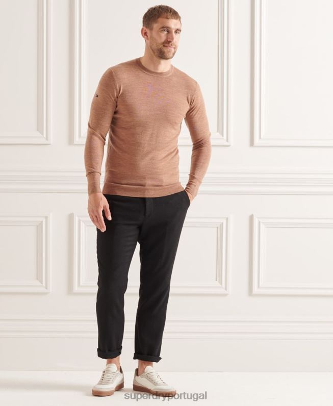 jumper de tripulação merino studios homens bege roupas Superdry 2208H1294