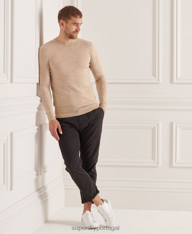 jumper de tripulação merino studios homens bege roupas Superdry 2208H5297