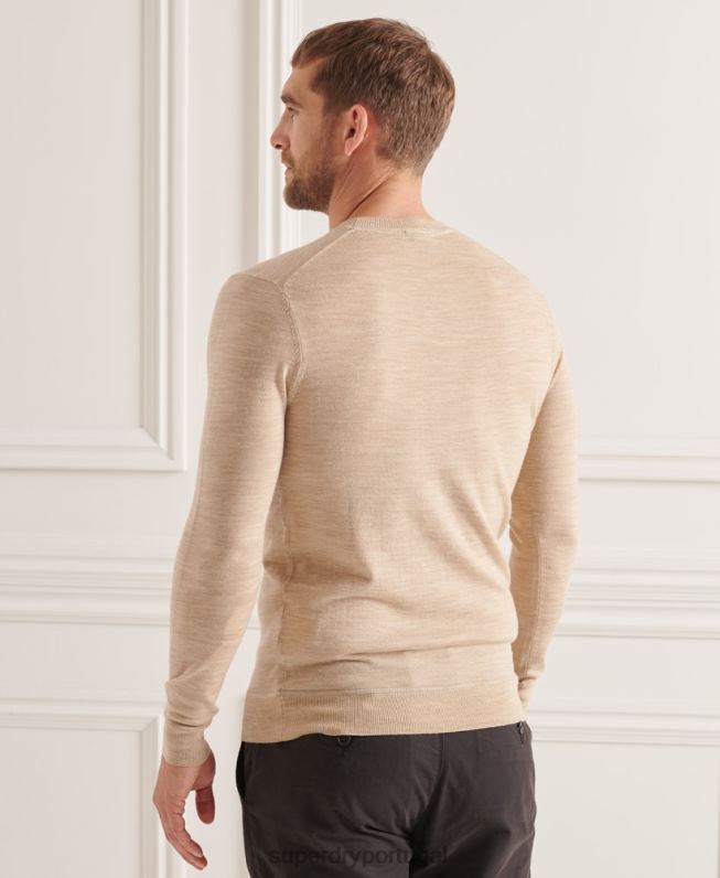 jumper de tripulação merino studios homens bege roupas Superdry 2208H5297
