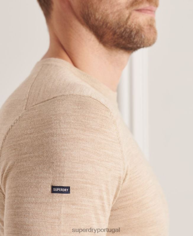jumper de tripulação merino studios homens bege roupas Superdry 2208H5297