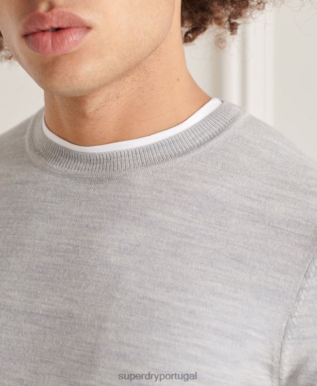 jumper de tripulação merino studios homens cinza claro roupas Superdry 2208H1333