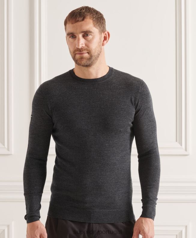 jumper de tripulação merino studios homens cinza escuro roupas Superdry 2208H1314