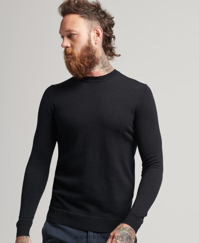jumper de tripulação merino studios homens preto roupas Superdry 2208H1286