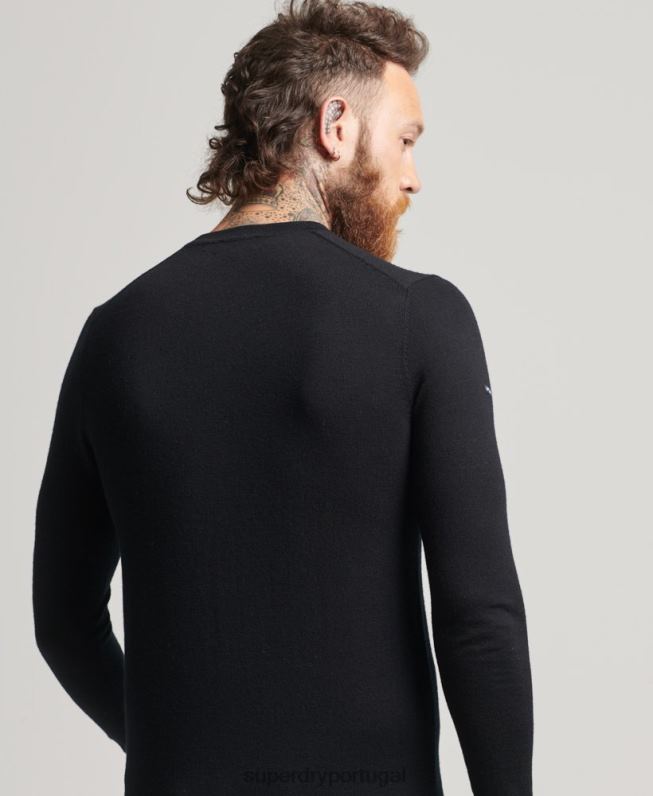 jumper de tripulação merino studios homens preto roupas Superdry 2208H1286