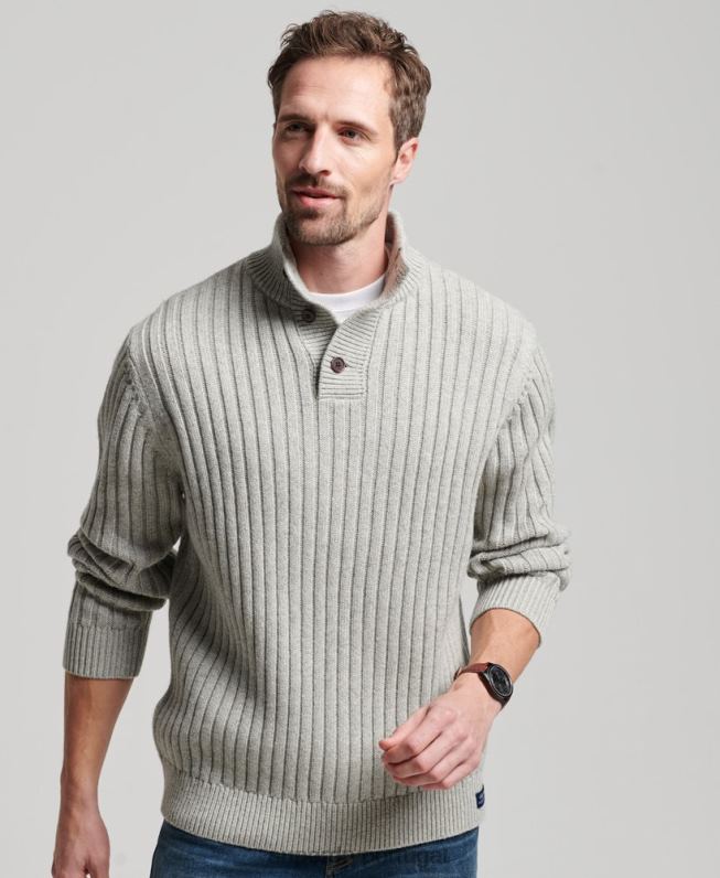 jumper henley com nervuras homens cinza roupas Superdry 2208H5261