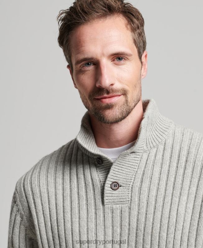jumper henley com nervuras homens cinza roupas Superdry 2208H5261
