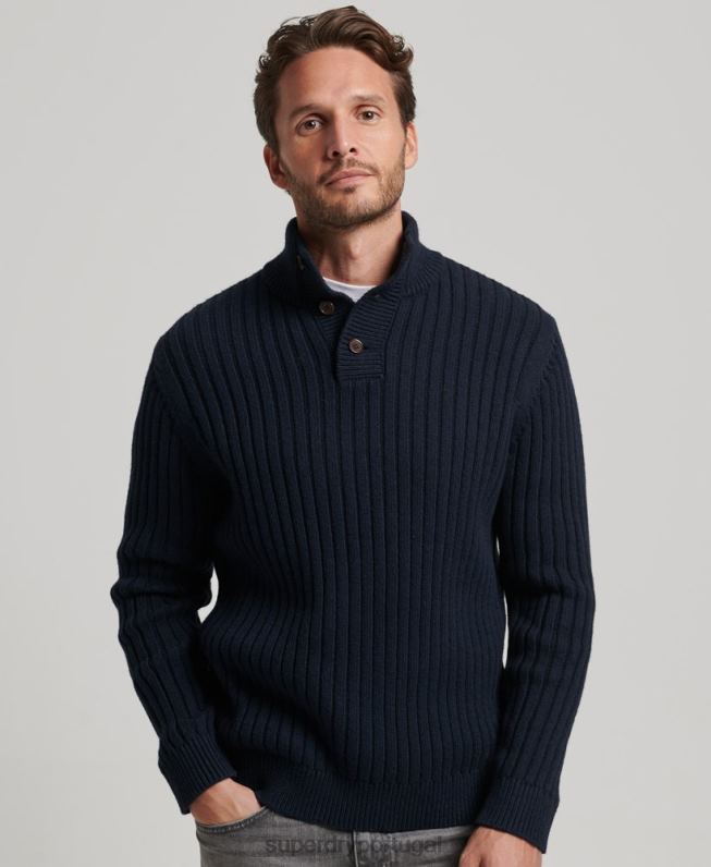 jumper henley com nervuras homens marinha roupas Superdry 2208H5273
