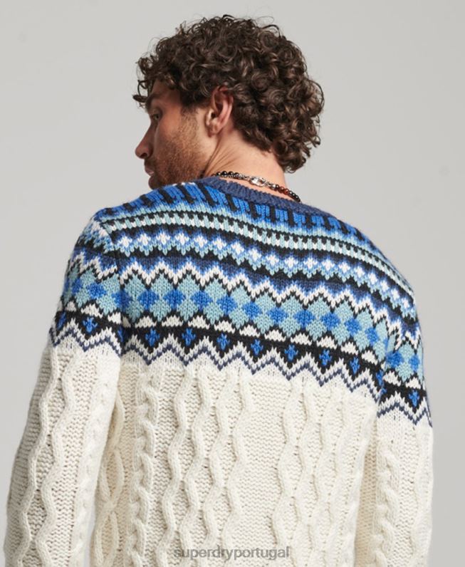 macacão de malha fairisle crew homens creme roupas Superdry 2208H5244