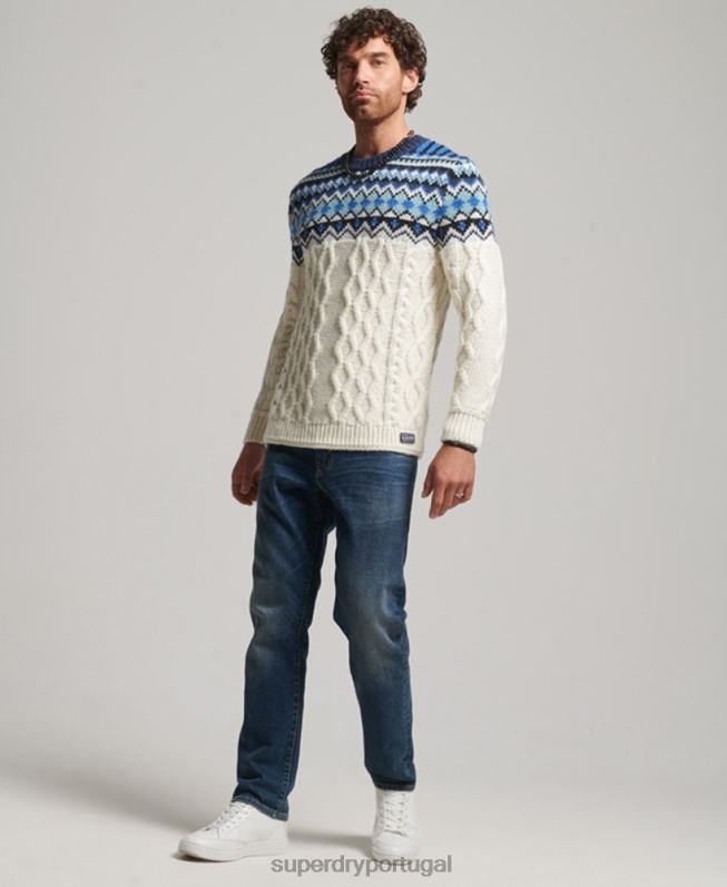 macacão de malha fairisle crew homens creme roupas Superdry 2208H5244