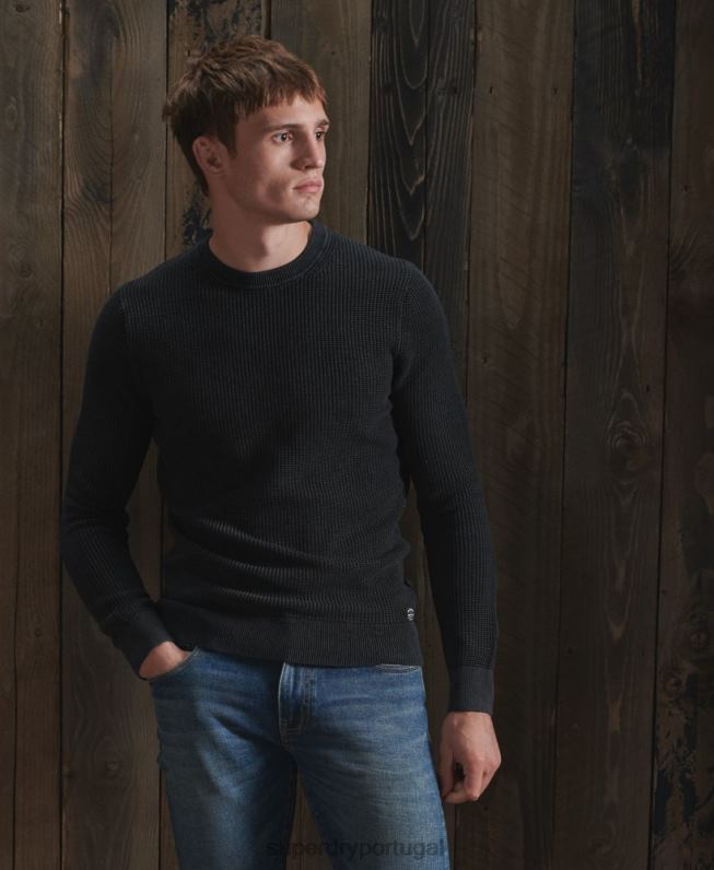 macacão de tripulação com textura tingida da academia homens preto roupas Superdry 2208H5336