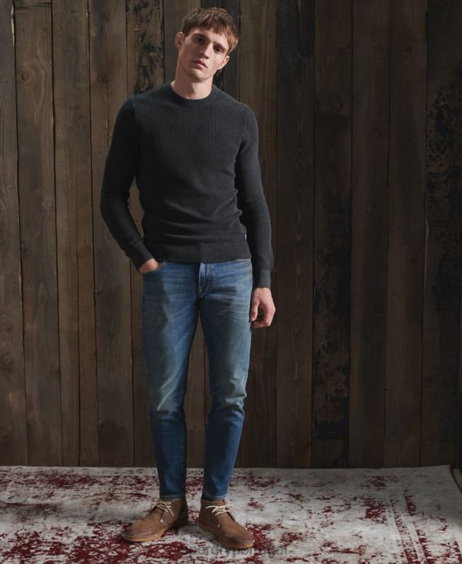 macacão de tripulação com textura tingida da academia homens preto roupas Superdry 2208H5336