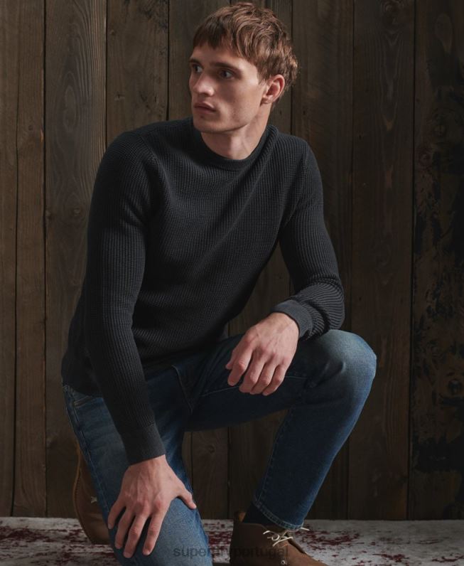 macacão de tripulação com textura tingida da academia homens preto roupas Superdry 2208H5336