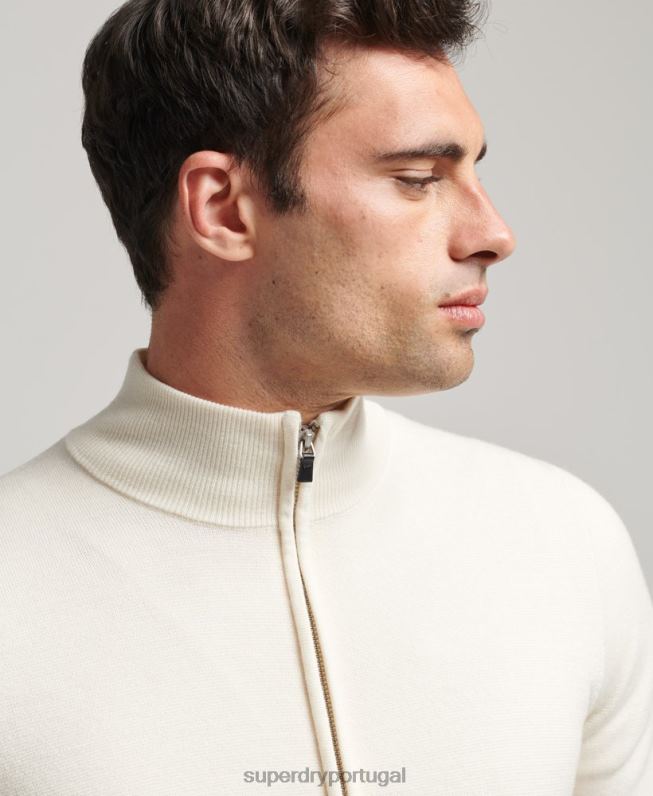 merino zip através de cardigã de malha homens branco roupas Superdry 2208H1242