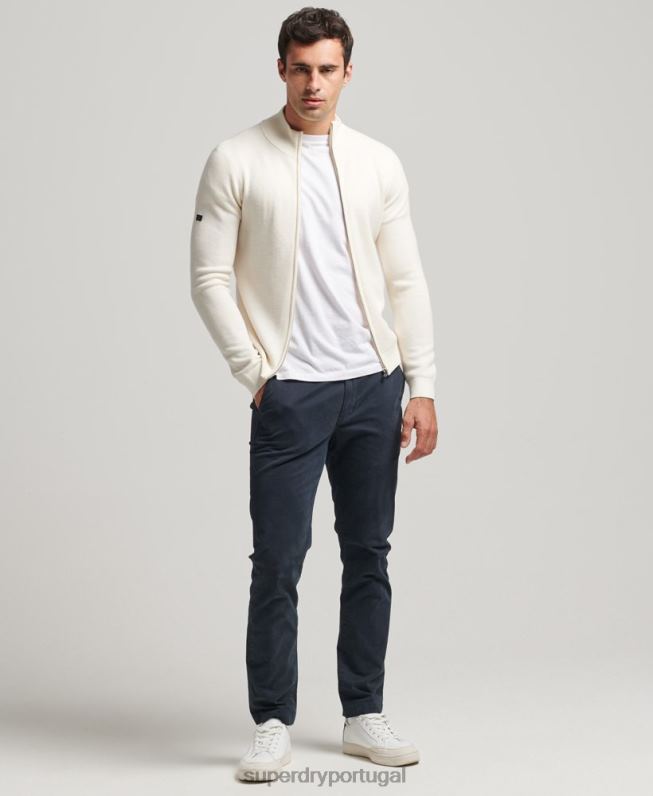 merino zip através de cardigã de malha homens branco roupas Superdry 2208H1242