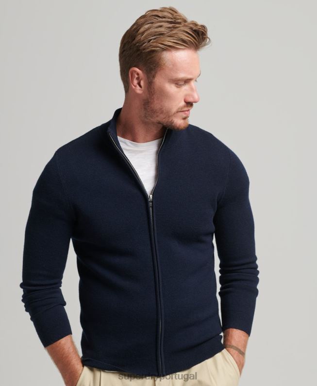 merino zip através de cardigã de malha homens marinha roupas Superdry 2208H1317
