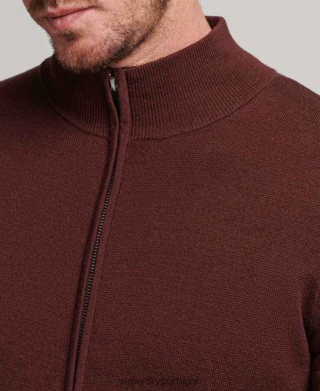 merino zip através de cardigã de malha homens marrom roupas Superdry 2208H1256