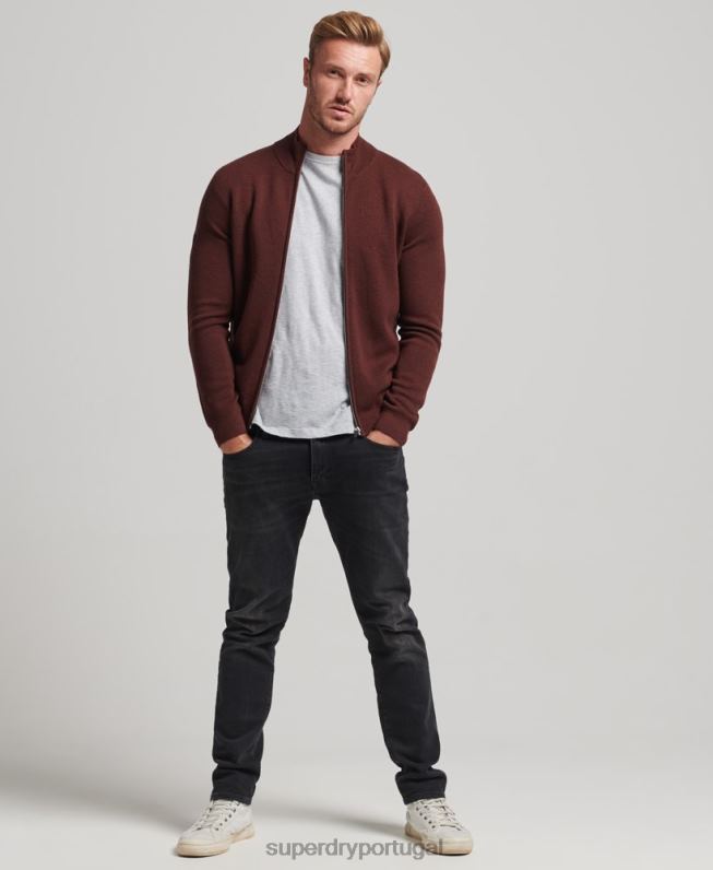 merino zip através de cardigã de malha homens marrom roupas Superdry 2208H1256