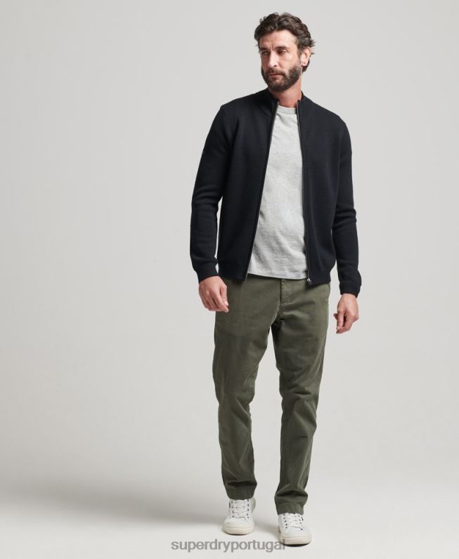 merino zip através de cardigã de malha homens preto roupas Superdry 2208H1239