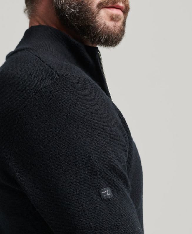 merino zip através de cardigã de malha homens preto roupas Superdry 2208H1239