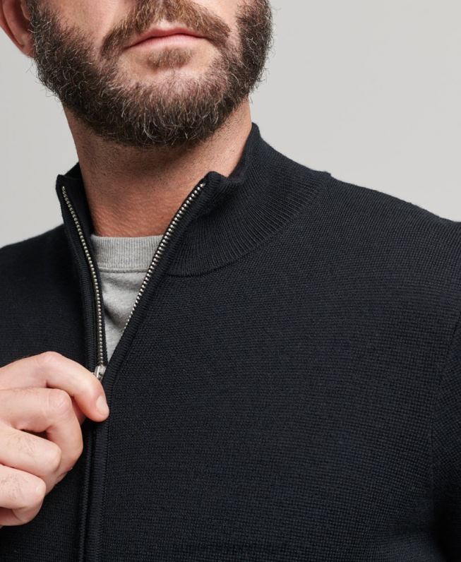 merino zip através de cardigã de malha homens preto roupas Superdry 2208H1239