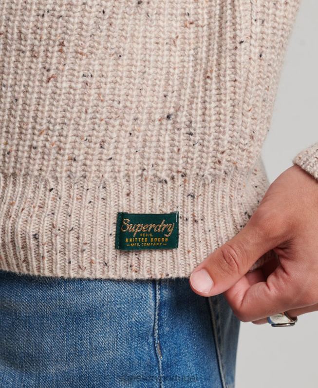 suéter com decote falso em tweed de mistura de lã homens bege roupas Superdry 2208H1285