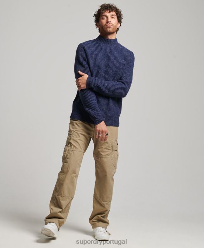 suéter com decote falso em tweed de mistura de lã homens marinha roupas Superdry 2208H1302