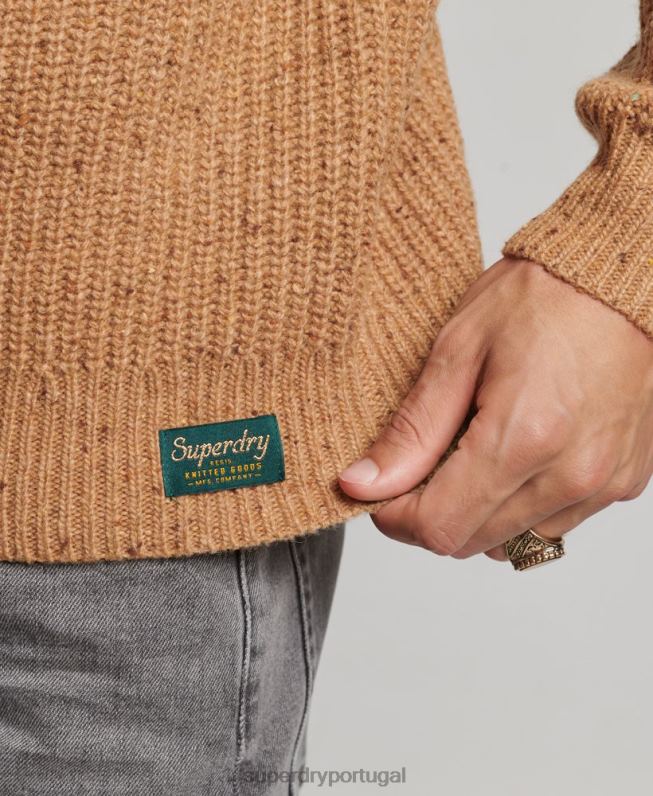 suéter com decote falso em tweed de mistura de lã homens marrom roupas Superdry 2208H1281