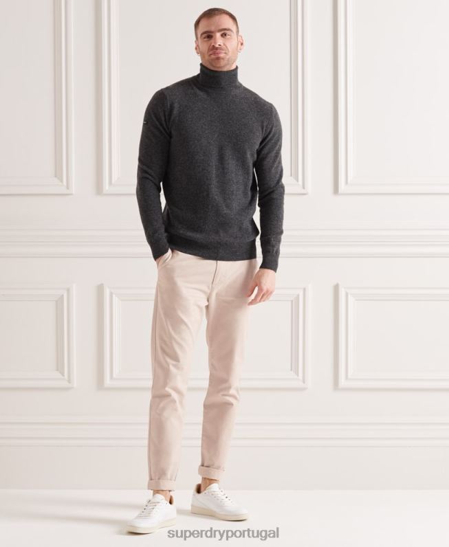 suéter de gola rolê de lã de cordeiro homens cinza escuro roupas Superdry 2208H5304