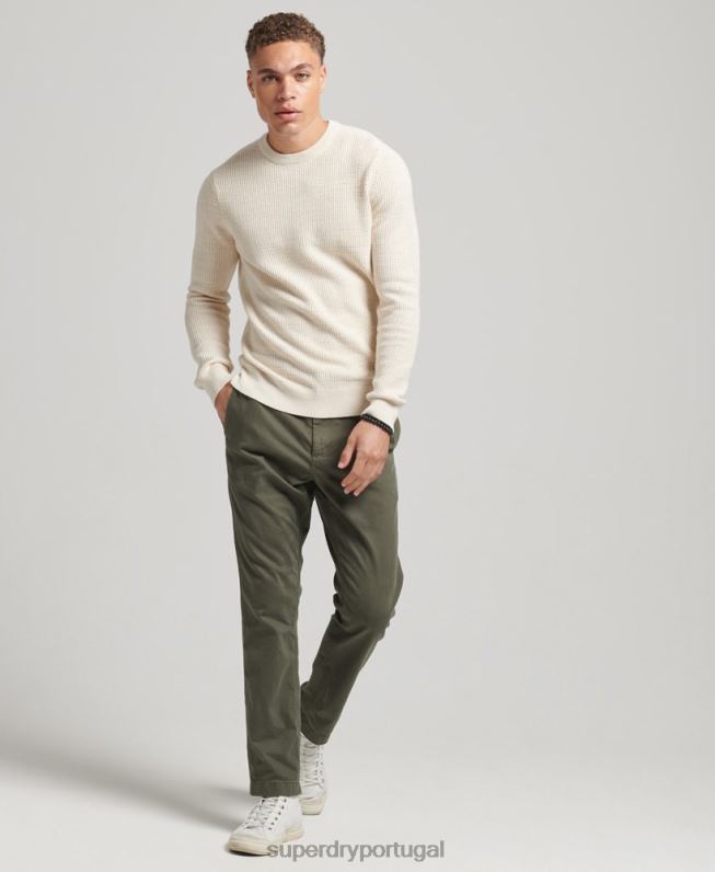 suéter de malha vintage texturizado homens creme roupas Superdry 2208H1337