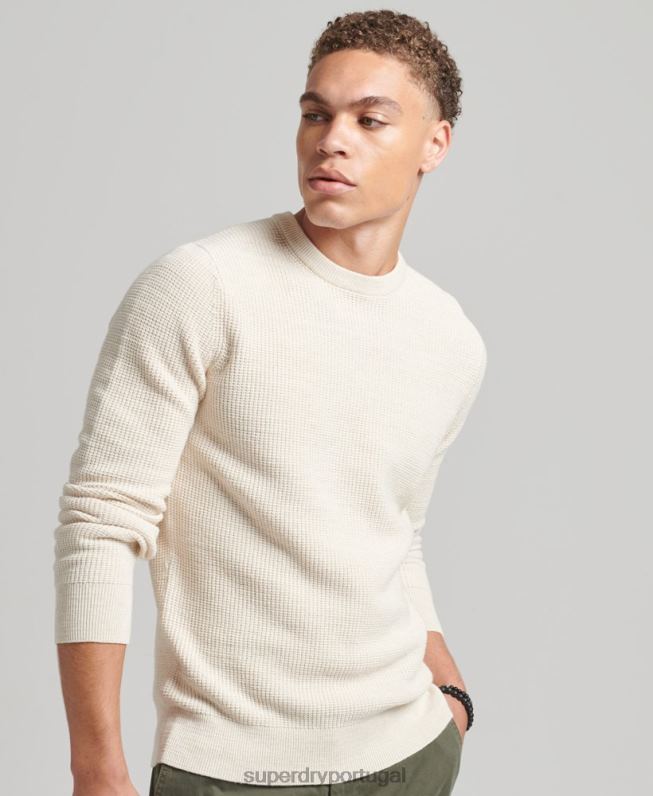 suéter de malha vintage texturizado homens creme roupas Superdry 2208H1337