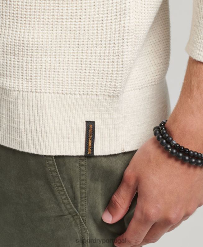 suéter de malha vintage texturizado homens creme roupas Superdry 2208H1337