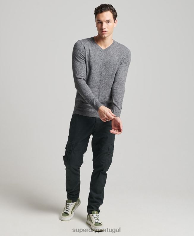 suéter de mistura de caxemira vintage de algodão orgânico homens cinza escuro roupas Superdry 2208H5277