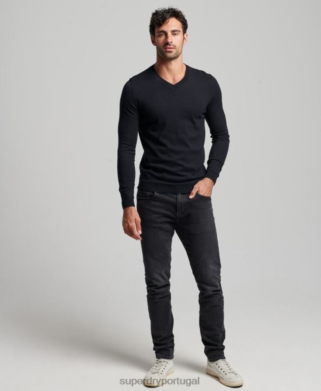 suéter de mistura de caxemira vintage de algodão orgânico homens preto roupas Superdry 2208H5275