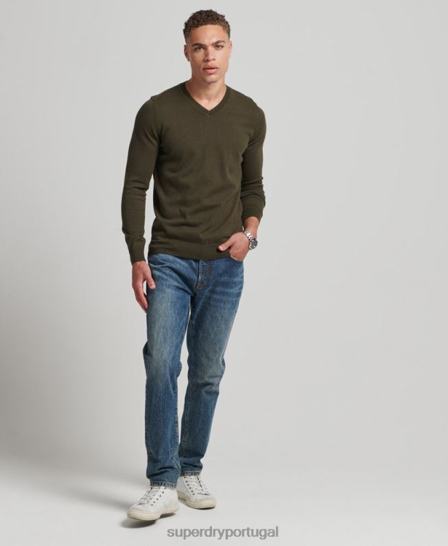 suéter de mistura de caxemira vintage de algodão orgânico homens verde roupas Superdry 2208H5254