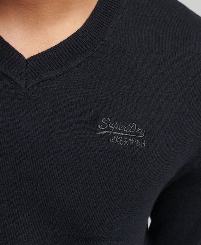 suéter decote em V com etiqueta laranja homens preto roupas Superdry 2208H1353