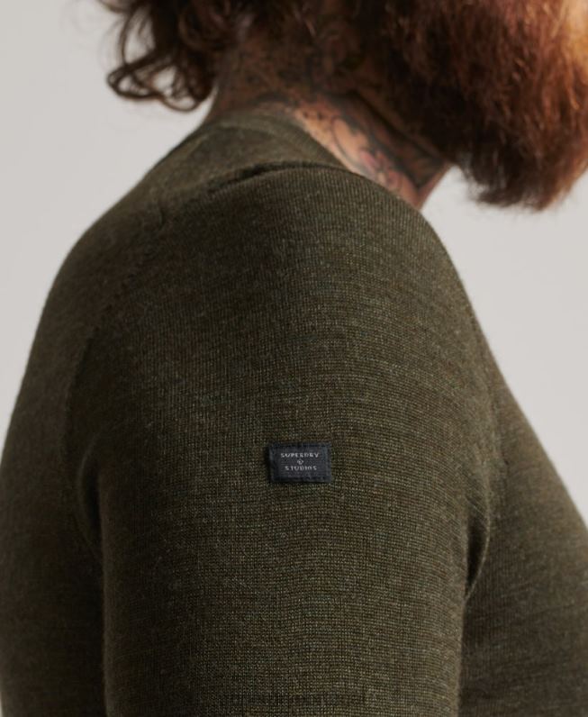 suéter gola V merino homens caqui roupas Superdry 2208H5285