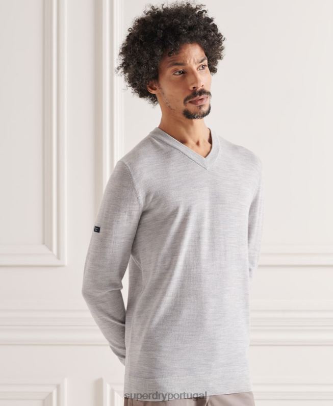 suéter gola V merino homens cinza roupas Superdry 2208H1319