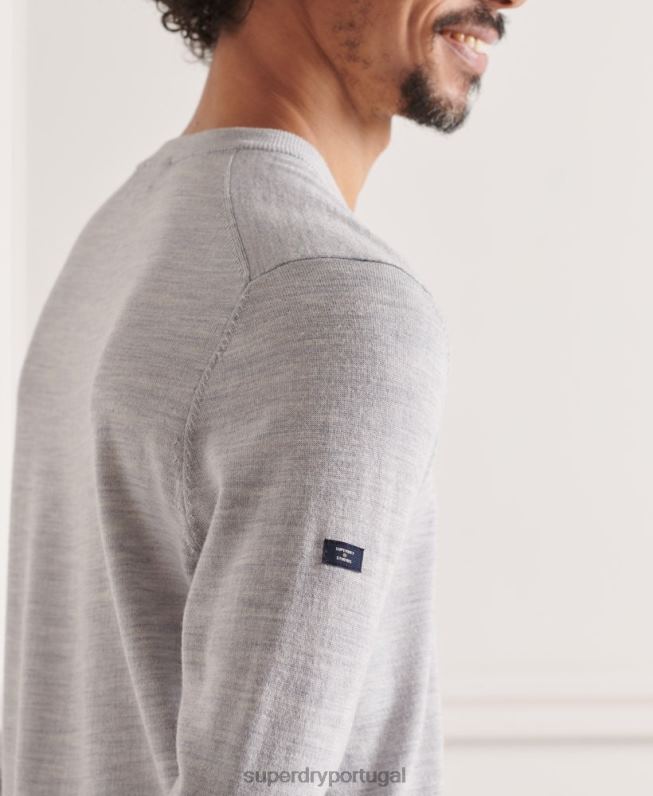 suéter gola V merino homens cinza roupas Superdry 2208H1319
