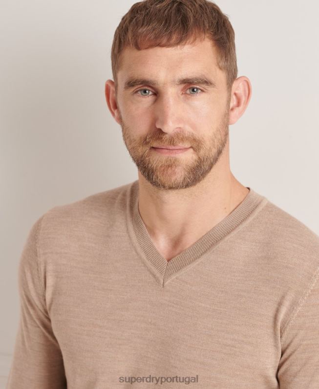 suéter gola V merino homens marrom roupas Superdry 2208H1320