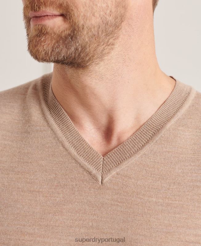 suéter gola V merino homens marrom roupas Superdry 2208H1320