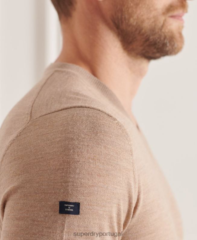 suéter gola V merino homens marrom roupas Superdry 2208H1320