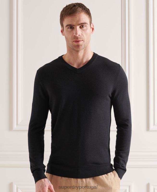 suéter gola V merino homens preto roupas Superdry 2208H1330