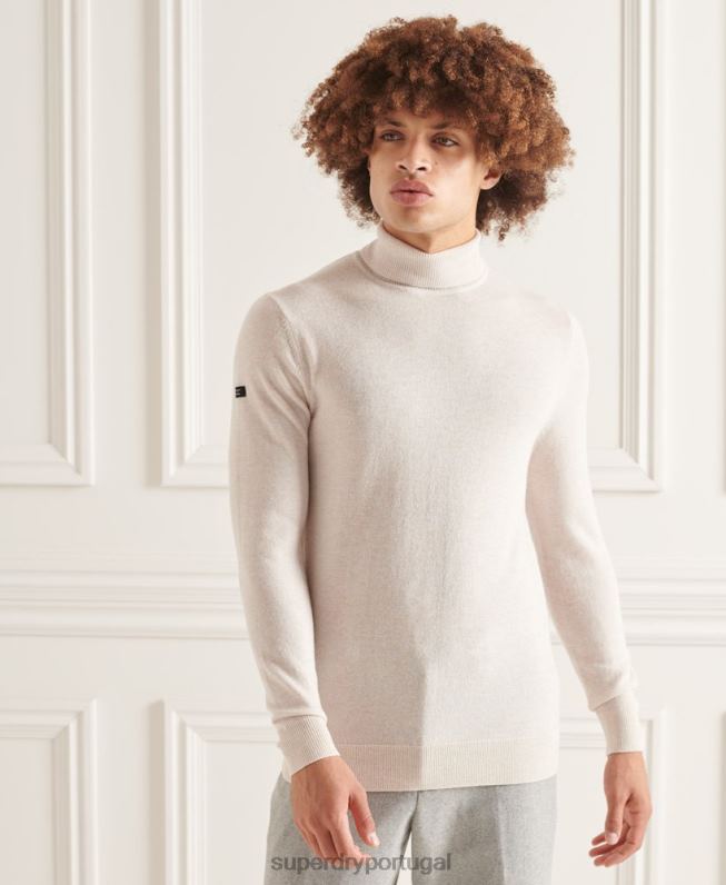 suéter gola alta de lã de carneiro studios homens branco roupas Superdry 2208H1328